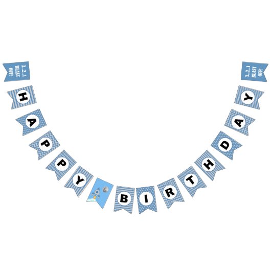 Happy Birthday Rocket ship blue grijs Bunting Flag Vlaggetjes (Alle)