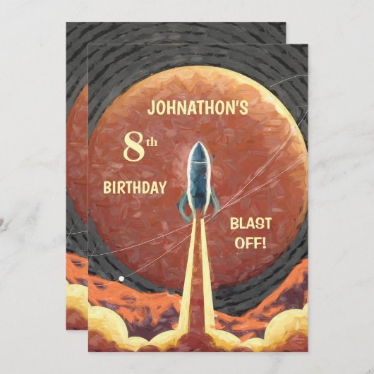 Happy Birthday Rocket Space Fun Universe Card (Voorkant / Achterkant)