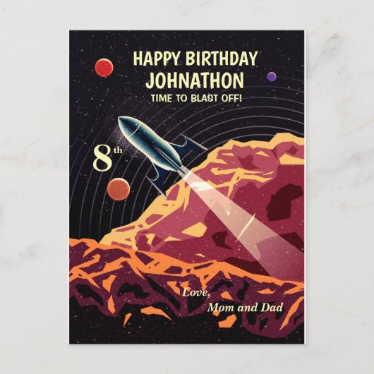 Happy Birthday Rocket Space Universe Fun Briefkaart (Voorkant)