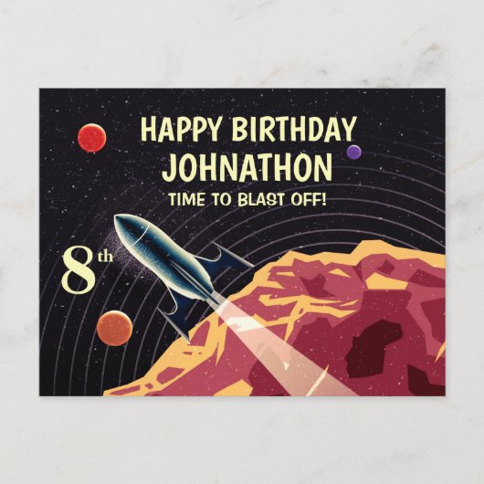 Happy Birthday Rocket Spaceship Universe Custom Briefkaart (Voorkant)
