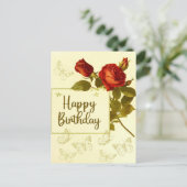 Happy Birthday  Rode Rozen en Vlinders Briefkaart (Staand voorkant)