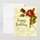 Happy Birthday  Rode Rozen en Vlinders Briefkaart (Voorkant / Achterkant)