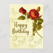 Happy Birthday  Rode Rozen en Vlinders Briefkaart (Voorkant)