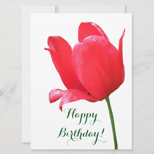 Happy Birthday  rode tulp bloemenelegantie plezier Feestdagenkaart (Voorkant)