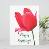 Happy Birthday  rode tulp bloemenelegantie plezier Feestdagenkaart (Staand voorkant)