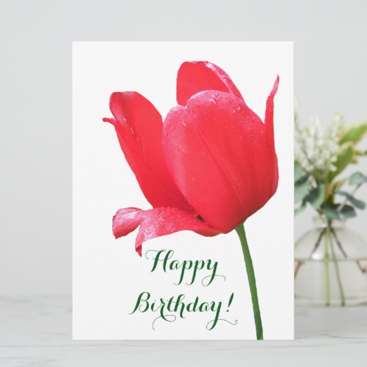 Happy Birthday  rode tulp bloemenelegantie plezier Feestdagenkaart (Staand voorkant)