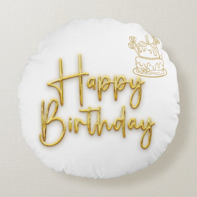 Happy Birthday Rond Kussen (Voorkant)