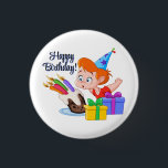 Happy Birthday  Ronde Button 3,2 Cm<br><div class="desc">An Adorable Cartoon Happy Birthday Kids Button Pin For A Childs Party Favor</div>