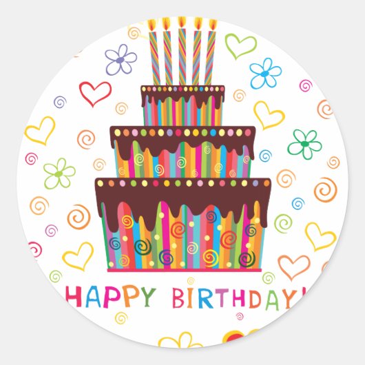 Happy Birthday Ronde Sticker (Voorkant)