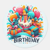 Happy Birthday Ronde Sticker (Voorkant)