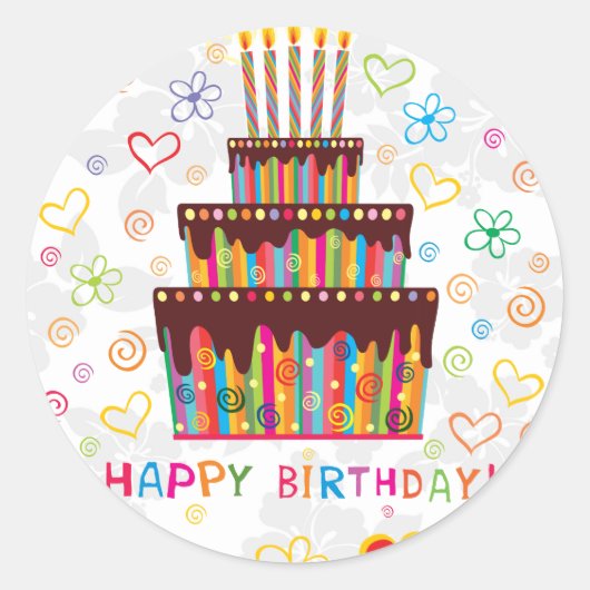 Happy Birthday Ronde Sticker (Voorkant)