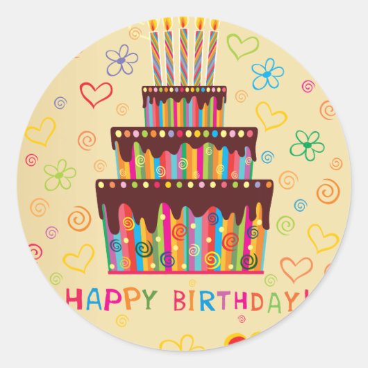 Happy Birthday Ronde Sticker (Voorkant)