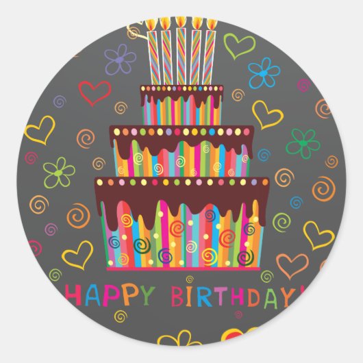 Happy Birthday Ronde Sticker (Voorkant)