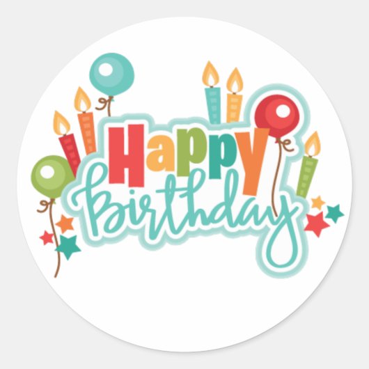 Happy Birthday Ronde Sticker (Voorkant)