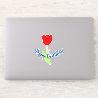 Happy Birthday Rood Blauw Bloemen Tulp Schattige K Sticker
