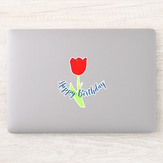 Happy Birthday Rood Blauw Bloemen Tulp Schattige K Sticker (Computer)