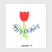 Happy Birthday Rood Blauw Bloemen Tulp Schattige K Sticker (Vel)