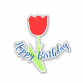 Happy Birthday Rood Blauw Bloemen Tulp Schattige K Sticker (Voorkant)