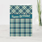 Happy Birthday Rood Blauw Madras Check Kaart (Voorkant)