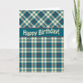 Happy Birthday Rood Blauw Madras Check Kaart