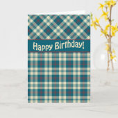 Happy Birthday Rood Blauw Madras Check Kaart (Gele Bloem)