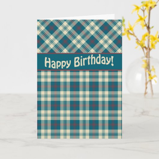 Happy Birthday Rood Blauw Madras Check Kaart (Gele Bloem)