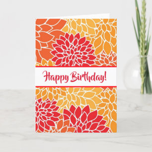 Happy Birthday Rood en Sinaasappel Bloemen Kaart