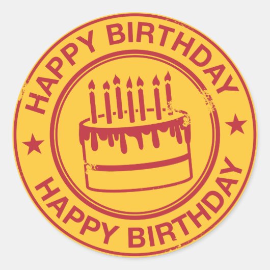 Happy Birthday -rood rubberen stempel effect- Ronde Sticker (Voorkant)