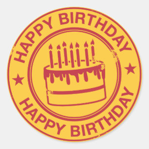 Happy Birthday -rood rubberen stempel effect- Ronde Sticker