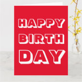 Happy Birthday, rood wit, modern vet Kaart (Gele Bloem)