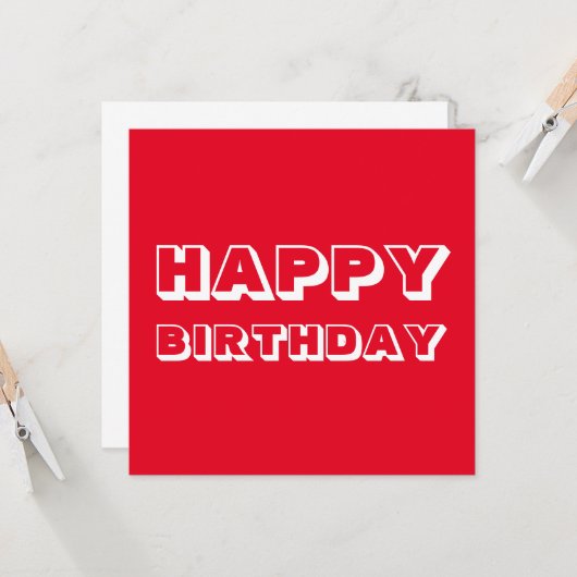 Happy Birthday, rood wit, modern vet Kaart (Voorkant / Achterkant in situ)