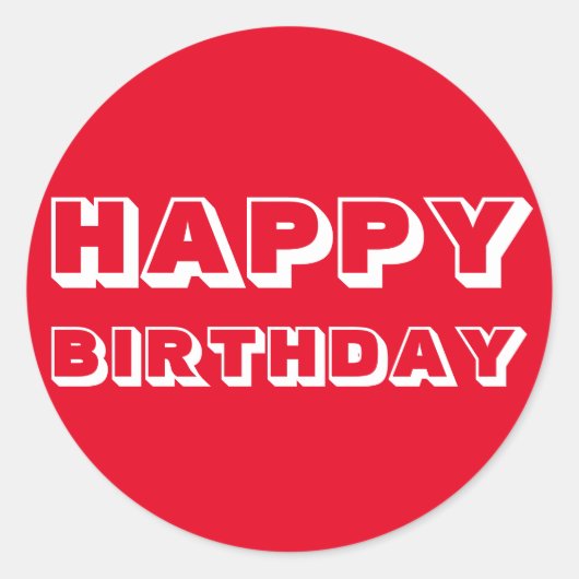 Happy Birthday, rood wit, modern vet Ronde Sticker (Voorkant)