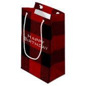 Happy Birthday rood zwart buffel plaid Klein Cadeauzakje (Voorkant Gekanteld)
