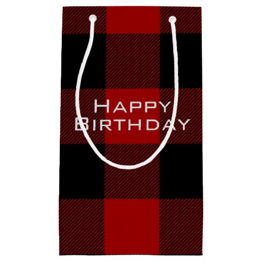 Happy Birthday rood zwart buffel plaid Klein Cadeauzakje (Voorkant)