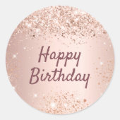 Happy Birthday roos gouden confetti Ronde Sticker (Voorkant)