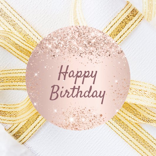 Happy Birthday roos gouden confetti Ronde Sticker