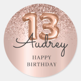 Happy Birthday Roos Gouden Glitterballon 13e Ronde Sticker
