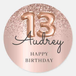 Happy Birthday Roos Gouden Glitterballon 13e Ronde Sticker