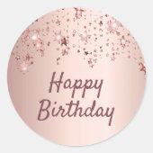 Happy Birthday roos gouden sterren roze Ronde Sticker (Voorkant)