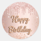 Happy Birthday roos gouden zwarte glitter sparters Ronde Sticker (Voorkant)