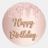 Happy Birthday roos gouden zwarte glitterdruppels Ronde Sticker (Voorkant)
