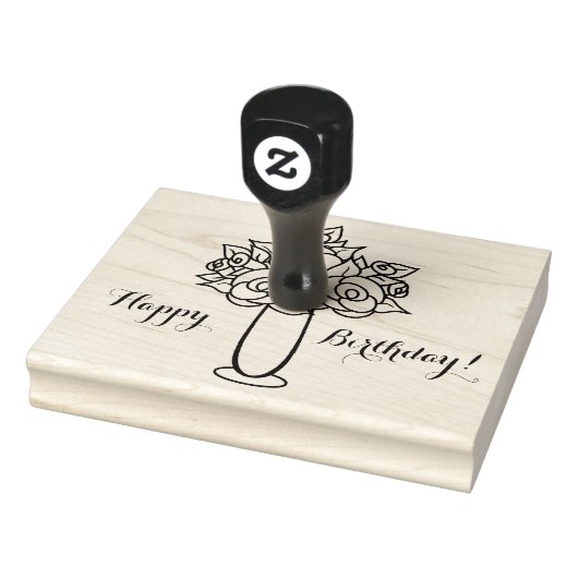 Happy Birthday, Roos Vase, 4 x 5 inch Rubber Stamp Rubberstempel (Stempel)