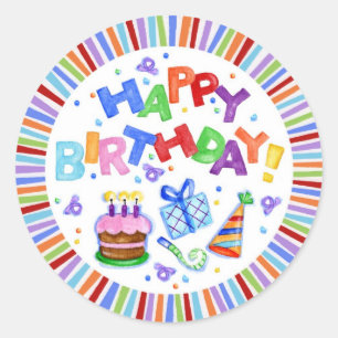 Happy BIrthday Round Gift Sticker