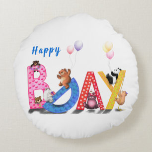 Happy Birthday Round Pillow Baby Partij Rond Kussen