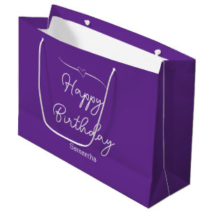 Happy Birthday Royal Paarse Schattige Hart en Naam Groot Cadeauzakje