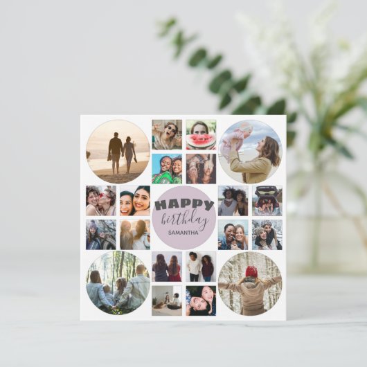 Happy Birthday roze 20 Photo Collage Kaart (Staand voorkant)