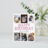 Happy Birthday roze 6 Photo Collage Wenskaart (Staand voorkant)