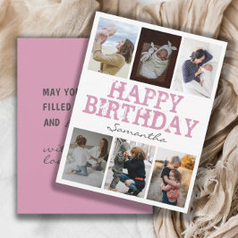 Happy Birthday roze 6 Photo Collage Wenskaart