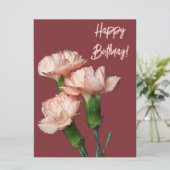 Happy birthday roze anjer  bloemenboho feestdagenkaart (Staand voorkant)
