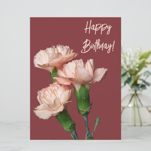 Happy birthday roze anjer  bloemenboho feestdagenkaart (Staand voorkant)